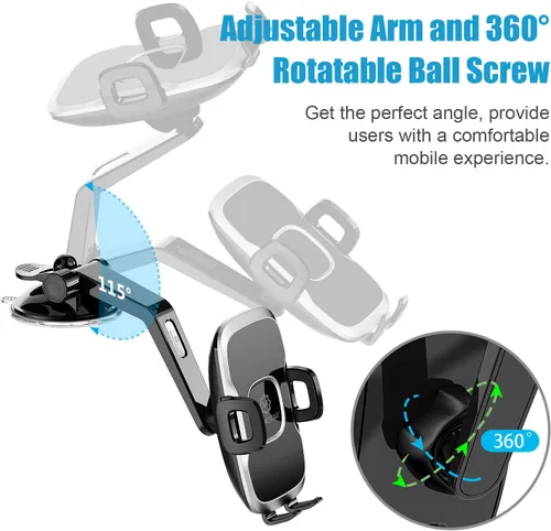 Miniatura 6 de Soporte universal curvado con ventosa para tablero de instrumentos para automóvil, rotación de 360 grados, compatible con iPhone 13 Pro Max, 12 Pro