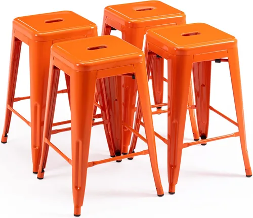 Miniatura 20 de Vogue Furniture Direct 24" Taburetes de bar de metal sin respaldo negros para interiores/exteriores, altura para encimera con asiento cuadrado