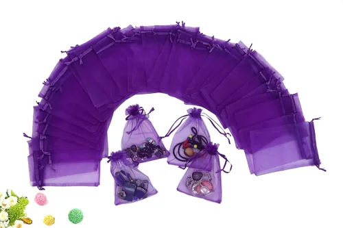 Miniatura 12 de Wudygirl 100 bolsas de organza de 3.9 x 4.7 pulgadas, bolsas de regalo transparentes con cordón, para bodas, fiestas, joyas, perfumes, sobres