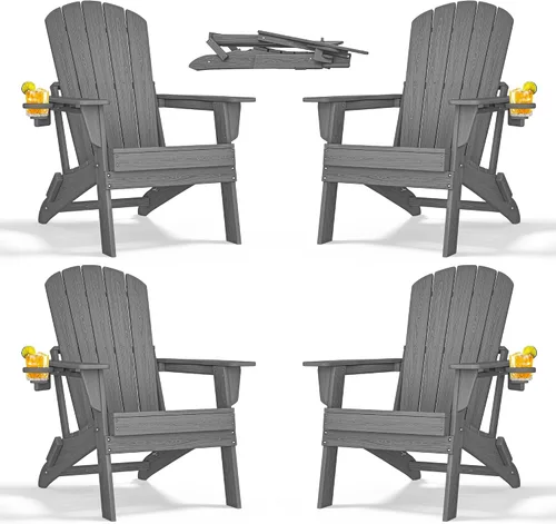 Miniatura 16 de nevilywood Silla Adirondack plegable – Respaldo ergonómico extendido, portavasos – Fácil montaje – Plástico HDPE duradero, resistente a
