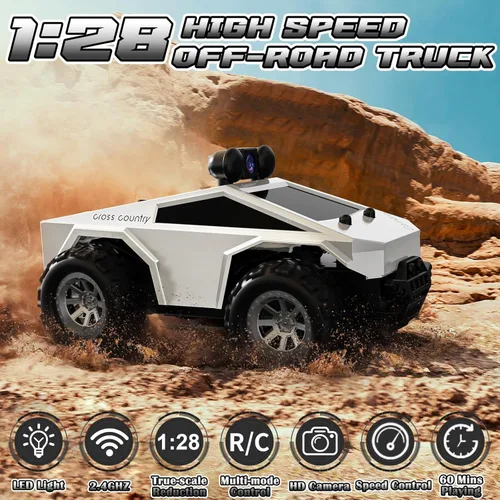 Miniatura 4 de Coche de control remoto 1:28 RC con cámara FPV HD 720P, camión RC todo terreno con batería recargable de luz corporal, regalos de juguete
