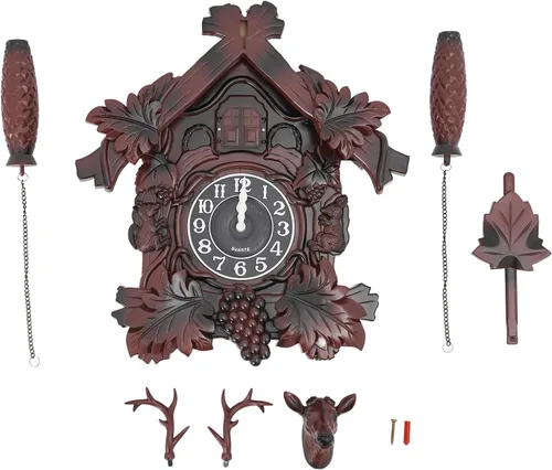Miniatura 7 de TFCFL Reloj de pared de cuernos, movimiento de cuarzo silencioso, funciona con pilas, reloj de pared con péndulo y carillón de pájaro de cuco