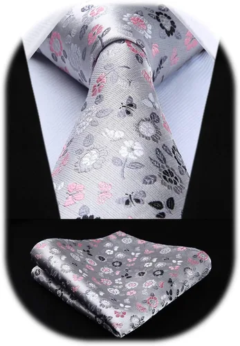 Miniatura 273 de Corbatas florales tejidas clásicas para hombre, corbata cuadrada de bolsillo, corbatas formales para hombres, boda con pañuelo