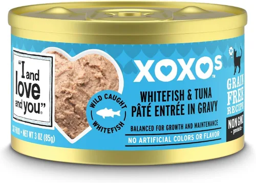 I and Love and You XOXOs - Alimento húmedo para gatos, pescado blanco + paté de atún, sin granos, sin relleno, paquete de 24 latas de 3 onzas