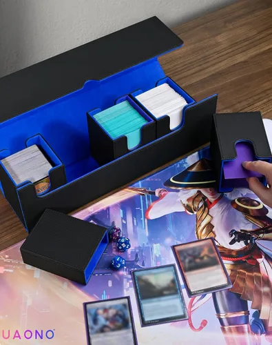 Miniatura 4 de UAONO Caja de cartas con bandeja de dados para MTG, funda de cartas 5 en 1 con capacidad para más de 800 tarjetas sin mangas, organizador magnético