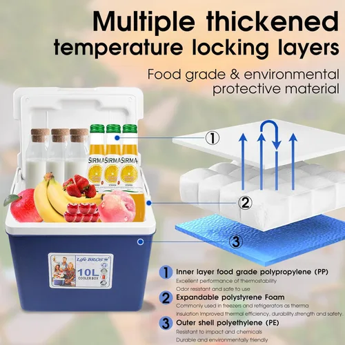 Miniatura 4 de Hielera portátil aislada de 11Qt 19Qt, caja de almuerzo con hielera a prueba de fugas, enfriadores duros con paquete de hielo extra para barbacoa