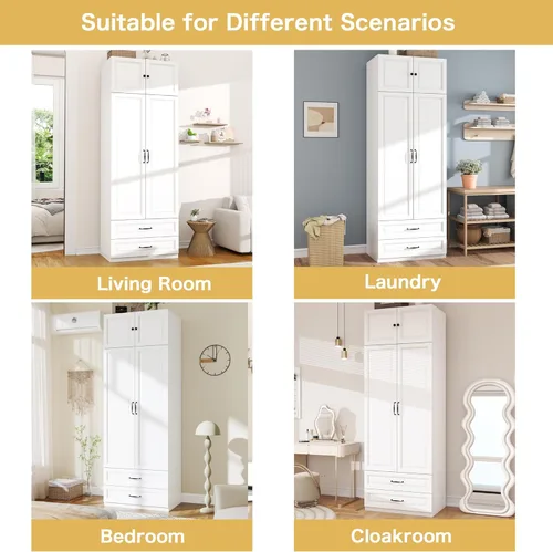 Miniatura 7 de Armario Armario con puertas: Armario blanco extra alto de 89 pulgadas con almacenamiento en la parte superior, Armarios de dormitorio con 2 puertas
