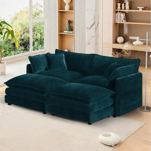 Miniatura 100 de Sofá seccional modular convertible de 76.7", sofás de dos plazas de chenilla con asiento profundo y cojines tipo loveseat para sala de estar, Beige