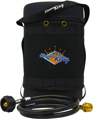 Flame King Kit de transportador de gas – Funda de transporte protectora aislada para tanque de propano de 5 libras más manguera adaptadora para