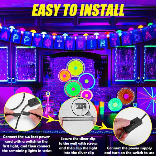 Miniatura 7 de Barra de luz negra LED enlazable de 45 W con cable de 6.6 pies, brilla en la oscuridad de 28 x 28 pies, para fiesta brillante, decoración de neón