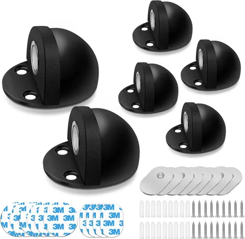 Miniatura 19 de HUTLON Topes de puerta, paquete de 2, tope magnético de puerta, autoadhesivo, negro para montaje en suelo, soporte magnético para puerta