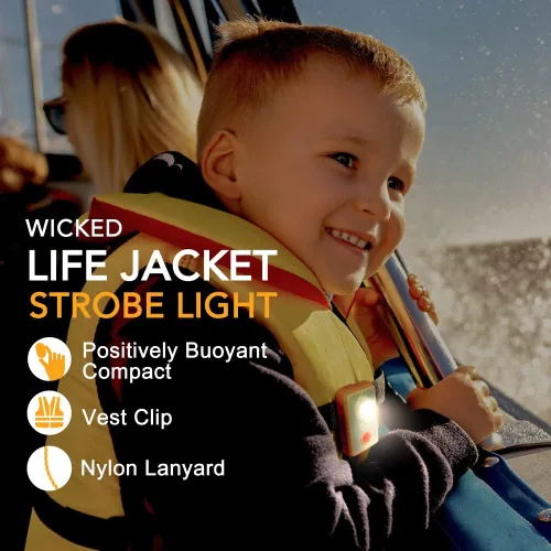 Miniatura 4 de WICKED Luz estroboscópica LED de chaleco salvavidas para supervivencia de emergencia al aire libre; haz de alta intensidad activado por agua