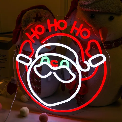Miniatura 10 de Letrero de neón de Navidad de Salchicha Dachshund Sombrero de Santa LED Regalo de Navidad para niños, amantes de mascotas, lámpara de astas