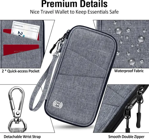 Miniatura 8 de BKNOOU Soporte para pasaporte familiar con bloqueo Rfid, organizador de documentos de viaje, cartera de pasaporte de viaje, soporte múltiple