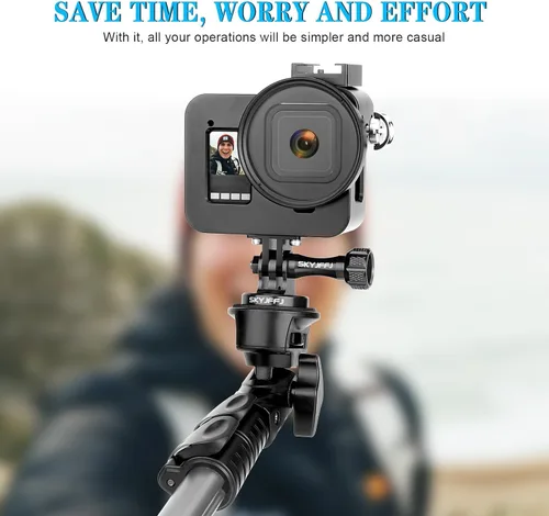 Miniatura 7 de Adaptador de trípode de aluminio para montaje monopie con tornillo de pulgar CNC de aluminio compatible con Gopro Hero 13 12 11 10 9 8 DJI Osmo Negro
