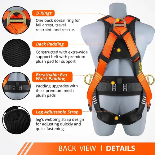 Miniatura 3 de TRSMIMA Arnés de seguridad con protección contra caídas, kit de arnés de techo para hombre, arnés de construcción de cuerpo completo con cordón