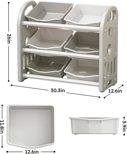 Miniatura 3 de Wohh - Organizador de almacenamiento de juguetes para niños, organizador de almacenamiento para libros y juguetes con 6 contenedores multiusos