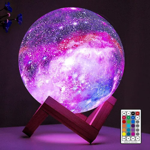 BRIGHTWORLD Lámpara de luna, lámpara Galaxy, 5.9 pulgadas, 16 colores, LED 3D, luz de luna, control remoto y táctil, luz nocturna de luna para