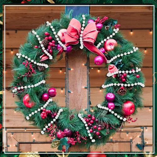 Miniatura 9 de PAXCOO Guirnalda de perlas blancas, hebras de perlas para decoración de árbol de Navidad, suministros de fiesta de boda
