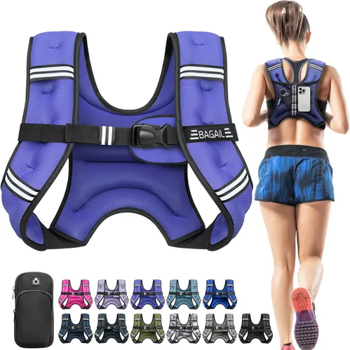 Miniatura 15 de BAGAIL Chaleco con peso de 5, 8, 10, 12, 15, 20, 25, 30 lbs, para caminar y perder peso, reflectante, con bolsa para teléfono, para mujeres y Negro