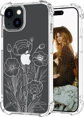 Miniatura 42 de Hungo Funda compatible con iPhone 15 Plus para mujer, diseño floral transparente, lindo, flor azul rosa Rosas Azules
