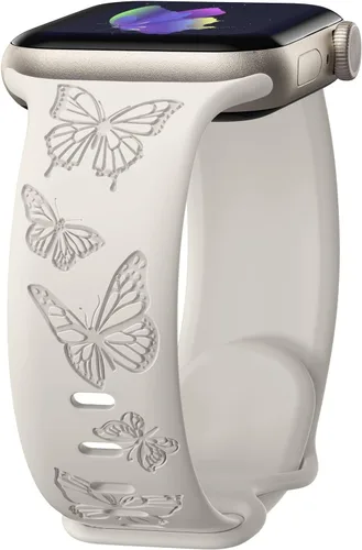 Miniatura 16 de Bandas con grabado de mariposa compatibles con Apple Watch de 41mm 40mm 38mm 49mm 46mm 49mm 46mm 45mm 44mm 42mm, mujeres, correa deportiva de Negro