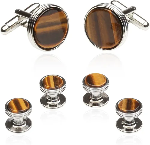 Juego formal de camisa de esmoquin de ojo de tigre para hombres con caja de regalo de presentación de viaje para novios, padrinos de boda, fiesta,