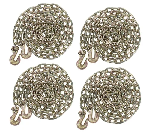 Miniatura 33 de Mytee Products Paquete de 4 cadenas de 3/8 pulgadas x 6 pies de grado 70 con ganchos de agarre de horquilla, cadena de remolque de transporte G70, 4