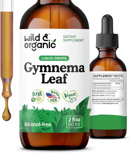 Wild & Organic Gymnema Sylvestre Extract Drops - Suplemento de gimnasia sin azúcar para apoyo general - Tintura de extracto de hoja de Gurmar -