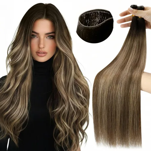 Miniatura 36 de Moresoo - Extensiones de cabello humano real cosidas, Remy, lacio, doble trama, color negro jet, 14 pulgadas, 3.53 onzas
