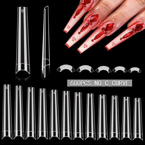 Miniatura 9 de 312 piezas de puntas de uñas de tacón extra largas para uñas acrílicas profesionales, puntas de uñas de tacón de media cubierta 4XL, extensión