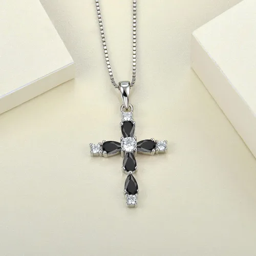 Miniatura 4 de YL Collar de cruz de piedras preciosas de plata de ley 925 creado con zafirorubíesmeraldaamatista, colgante religioso de oro blanco de 18 quilates