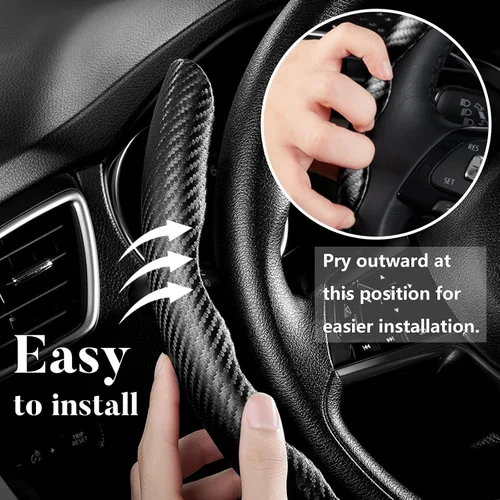 Miniatura 4 de Cubierta del volante de fibra de carbono Accesorios de la cubierta del volante del coche 14.5-15 pulgadas universal (negro)