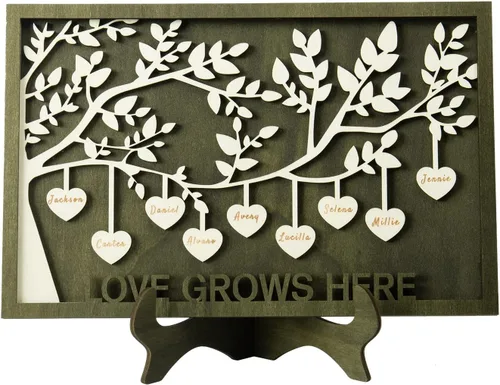 Miniatura 18 de Joyforisa Regalos para mamá y abuela, marco personalizado del árbol de la vida con corazones y nombres, marco de árbol familiar de madera Estilo 1