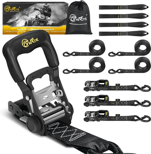Onesnt Kit de 4 Piezas de Correas de Trinquete | Correas de Trinquete de Servicio Pesado de 1.6" x 10 pies con Mangos Acolchados + Ganchos S