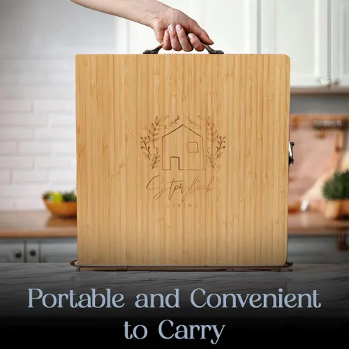 Miniatura 6 de Tabla de charcutería – Tabla grande de queso de bambú con juego de cuchillos magnéticos – Plato de queso de madera – Tabla de charcutería plegable