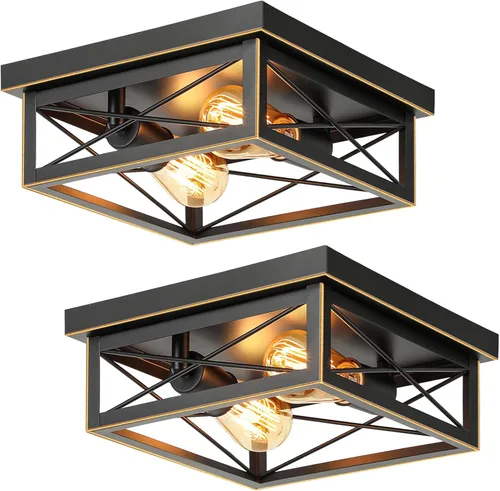 Miniatura 11 de Lámpara de techo de bronce cepillado para pasillo, lámpara de techo industrial de granja de montaje empotrado de 2 luces, lámpara de cocina de metal