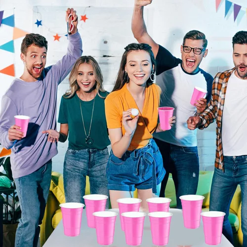 Miniatura 5 de 120 vasos de plástico rosa de 16 onzas para el día de San Valentín, vasos de plástico de 16 onzas, tazas de fiesta rosas para beber, degustaciones