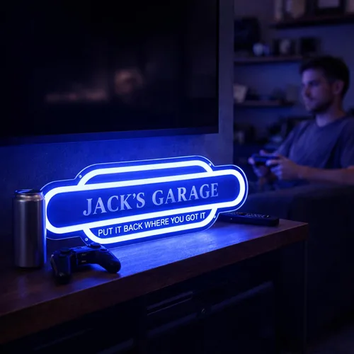 Miniatura 6 de Letrero de neón de garaje azul personalizado con calcomanías, letrero de luz LED de acrílico personalizado hecho a mano, letrero de neón LED