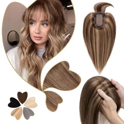 Miniatura 31 de Benehair Peluca de cabello con clip con flequillo, peluca secreta de cabello 100% humano, postizo superior con flecos, peluca de repuesto