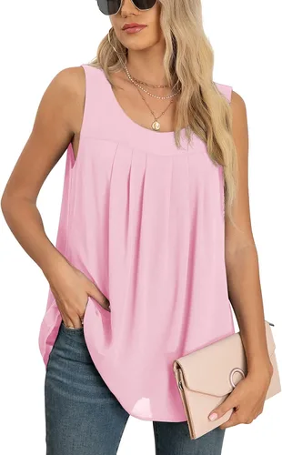 Miniatura 4 de QUEZHU Blusa sin mangas de gasa para mujer, de verano, con vuelo, de doble capa, túnica