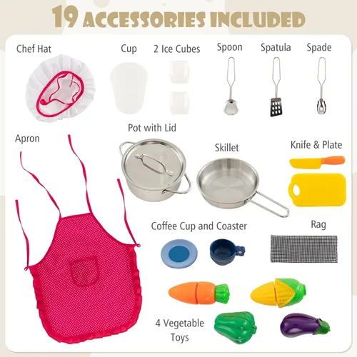 Miniatura 6 de HONEY JOY Juego de cocina para niños con luces, juego de cocina de madera con 2 contenedores de almacenamiento, cafetera, microondas, máquina