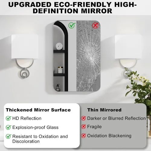 Miniatura 4 de PAIHOME Espejo de baño de níquel cepillado de 16 x 24 pulgadas para pared, espejo de baño con marco plateado de acero inoxidable 304, espejo