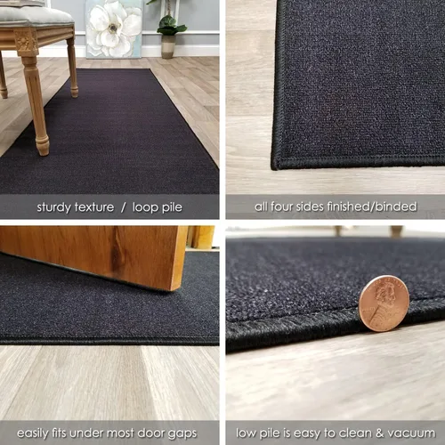 Miniatura 4 de Alfombra Pasillo Escalera Antideslizante con Respaldo de Goma Color Negro Sólido Liso Tamaño Personalizado 22 pulgadas de Ancho Elige Tu Longitud