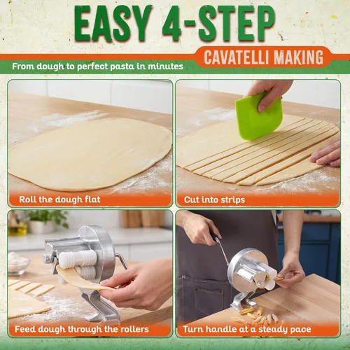 Miniatura 5 de Máquina para hacer pasta Cavatelli - Cuerpo tradicional de aluminio fundido italiano con rodillos, abrazadera y mango - Herramienta para pasta