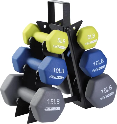 Miniatura 21 de HolaHatha Neoprene Dumbbell Weights Set w/Rack, Home Gym Equipment - Portable Weighted Exercise Dumbbells for Fitness, Training, and Lifting