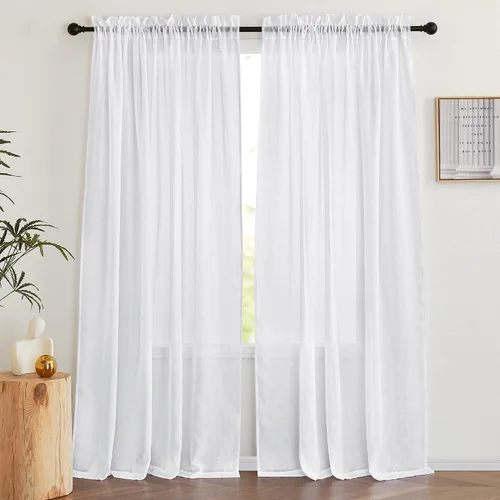 Miniatura 15 de NICETOWN Cortinas traslúcidas cortas para dormitorio, 45 pulgadas de largo, con textura de lino, cortinas semitransparentes de gasa que mantienen