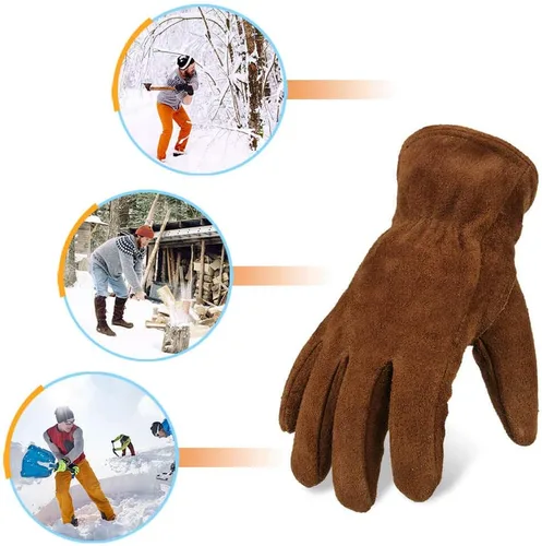 Miniatura 13 de OZERO 2 pares de guantes de trabajo de cuero de invierno para clima frío al aire libre: guantes cálidos con aislamiento térmico para hombres