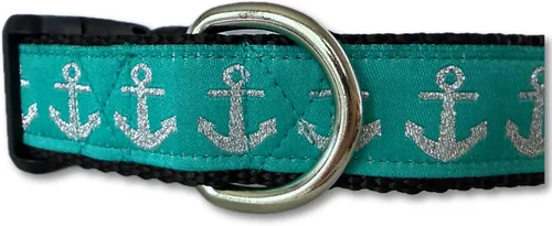 Miniatura 10 de Collar de perro grande de 15-22 pulgadas ancla náutica azul rojo collar ajustable hecho a mano USA