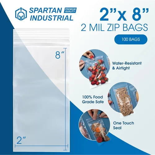 Miniatura 2 de Spartan Industrial - Bolsas con cremallera de 2 x 8 pulgadas de largo (100 unidades) - Bolsas de polietileno transparentes con cierre de 2 mil